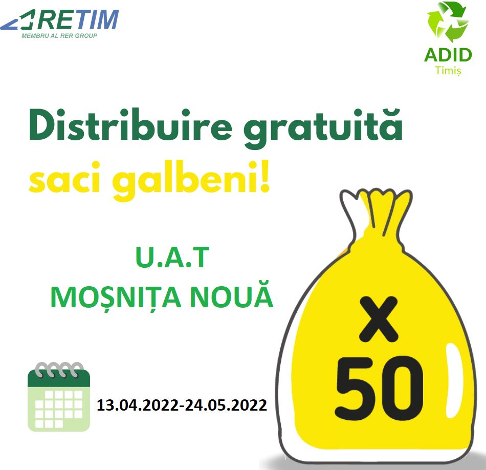 Distributie gratuita role saci galbeni pentru deșeuri reciclabile